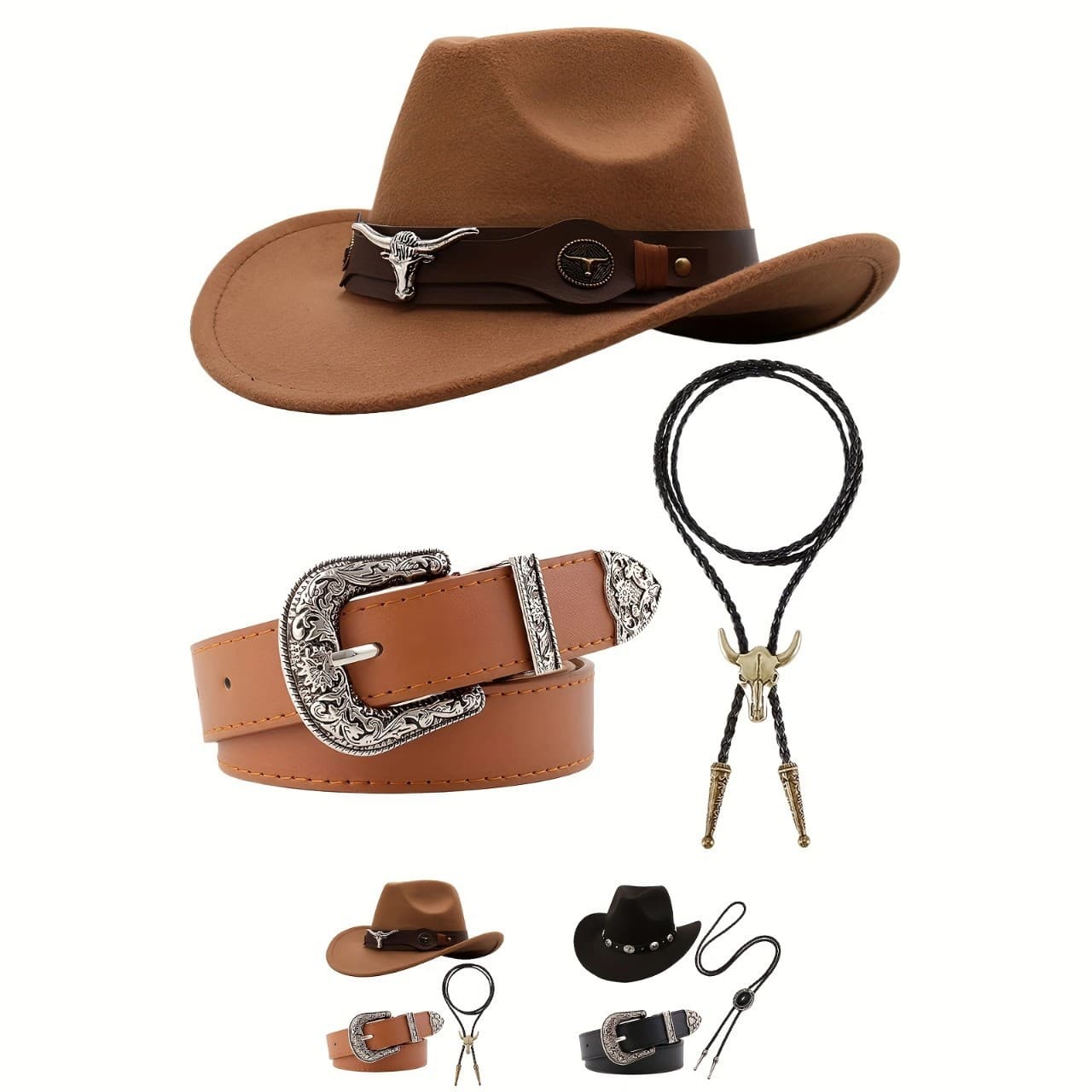 Foreign trade Goluo Tibetan Tibetan style hat Western cowboy hat cow head accessories felt hat ethnic style men's and women's hat H27