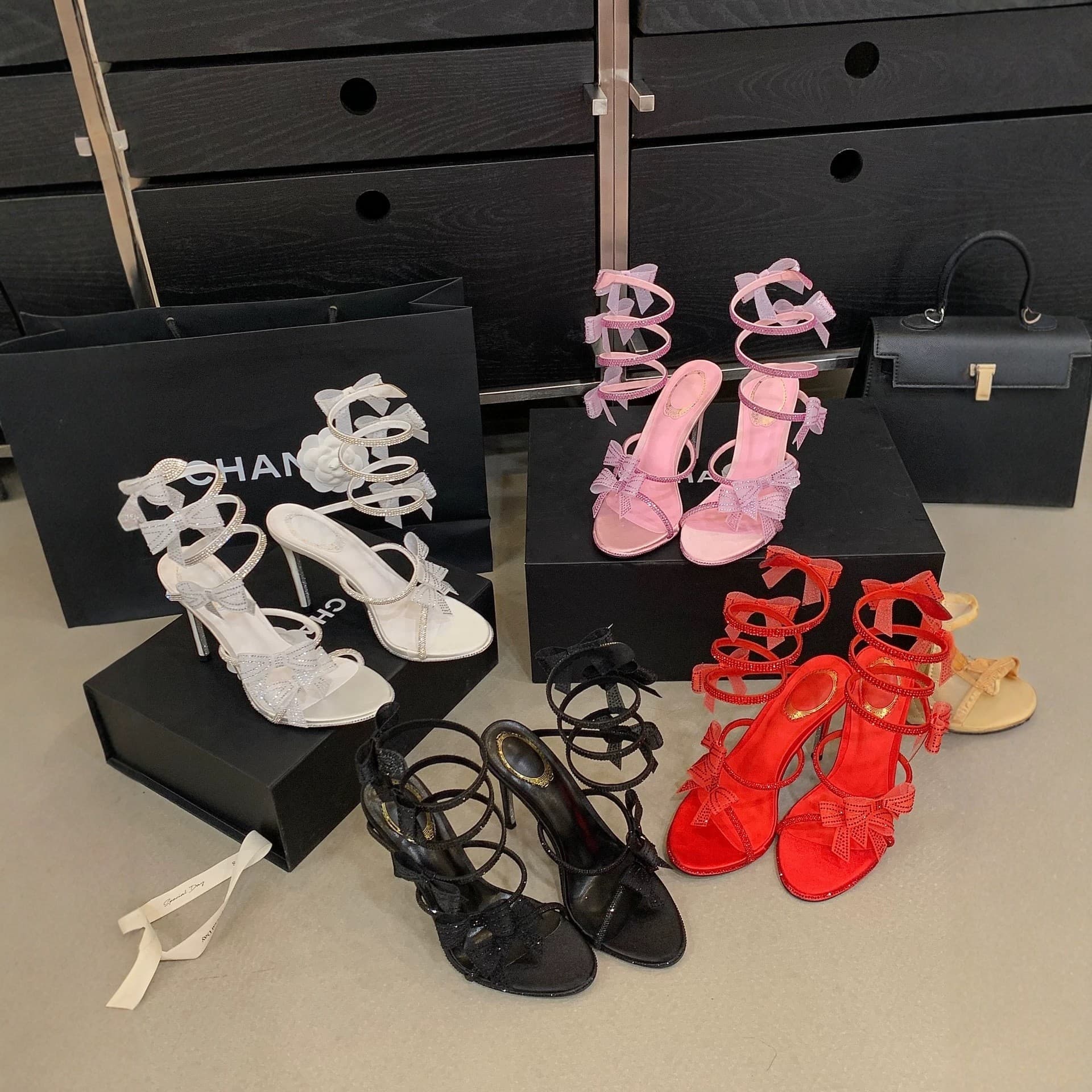 2025 New Bow Rhinestone Wrapped Strap High Heel Sandals for Women, Thin Heel Open Toe European and American Style Sexy Fashion Women's Shoes