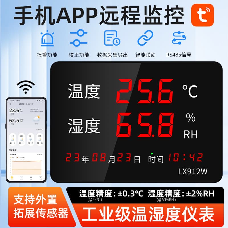 Industrial digital display temperature and humidity meter Tuya smart WIFI remote monitoring temperature and humidity changes indoor and outdoor large-screen meter