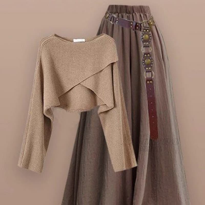 Chuanxi Xinjiang Travel Outfit Maillard Knit Sweater Set Dress Early Autumn Wasteland Style Desert Dress