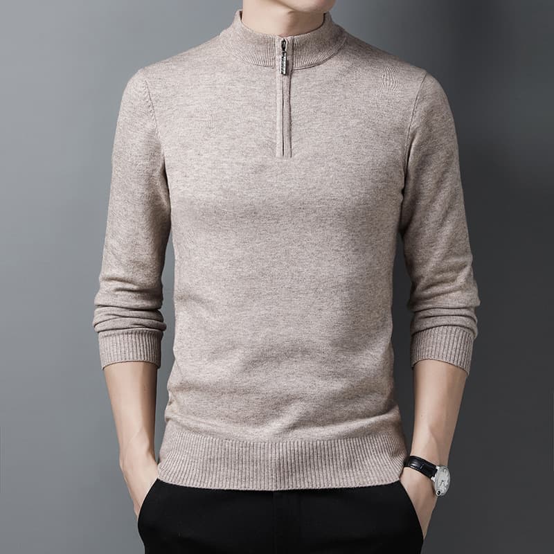 High-Quality Knit Half-Zip Pullover Sweater for Middle-Aged Men, Fall/Winter 2022, Casual Style
