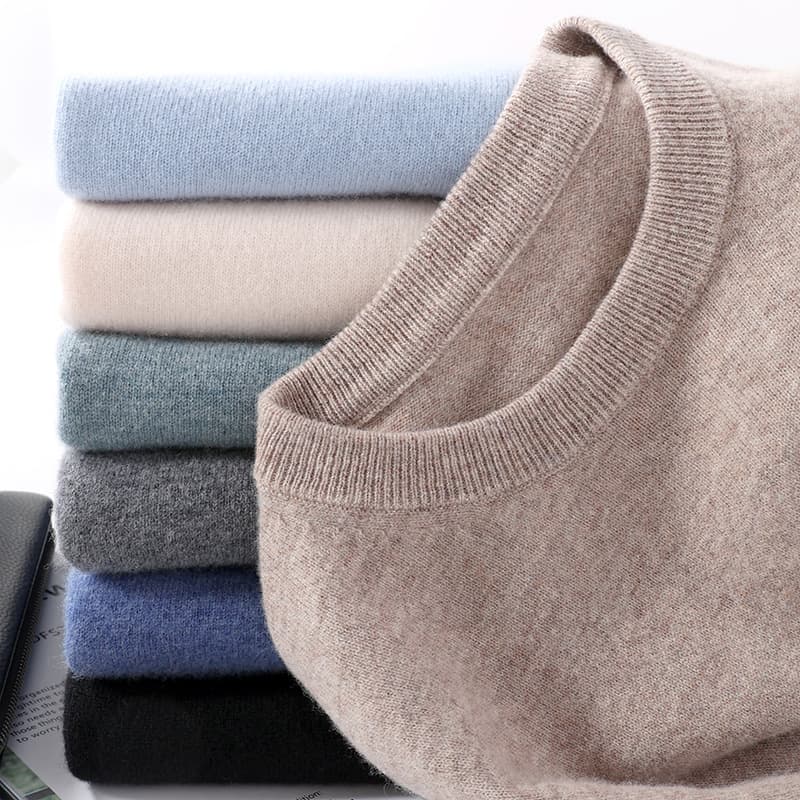 Cross-Border Cashmere Sweater Men's 100% Pure Wool Knitted Sweater Round Neck Autumn Winter Cashmere Wool Sweater Seamless Base Layer