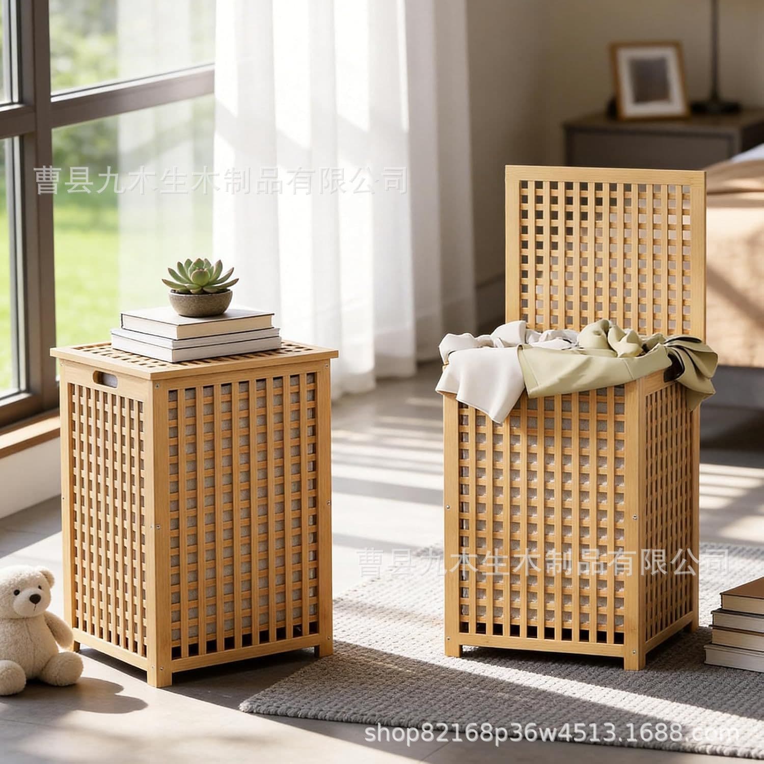 Wooden grid storage box new wooden flip household dirty clothes basket solid wood dirty clothes storage basket living room storage box