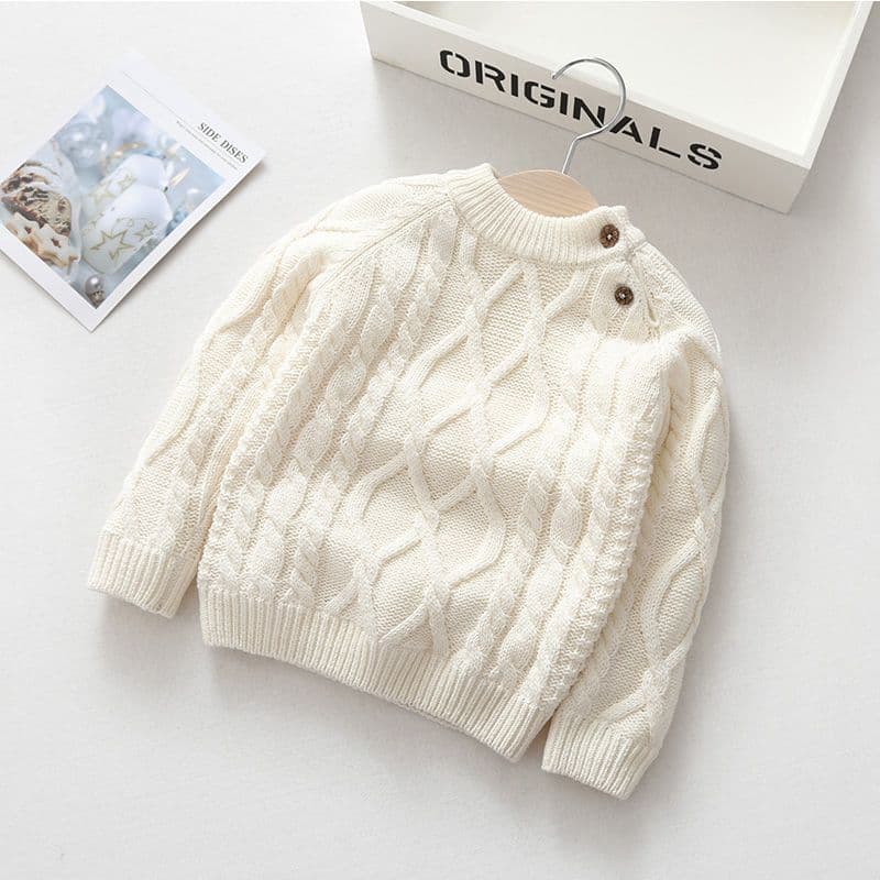 Boys' and Girls' Autumn Winter Fleece-Lined Thickened Spring Pullover Knit Base Shirts for Toddlers and Infants
