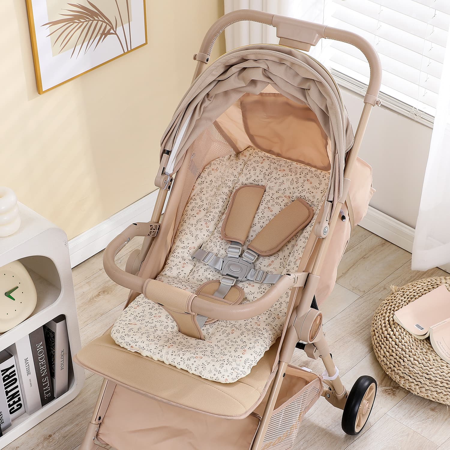 Universal Thickened Plush Stroller Pad with Double-Sided Bean Pattern, Baby Pram Seat Mat, Child Walking Aid Safety Cushion