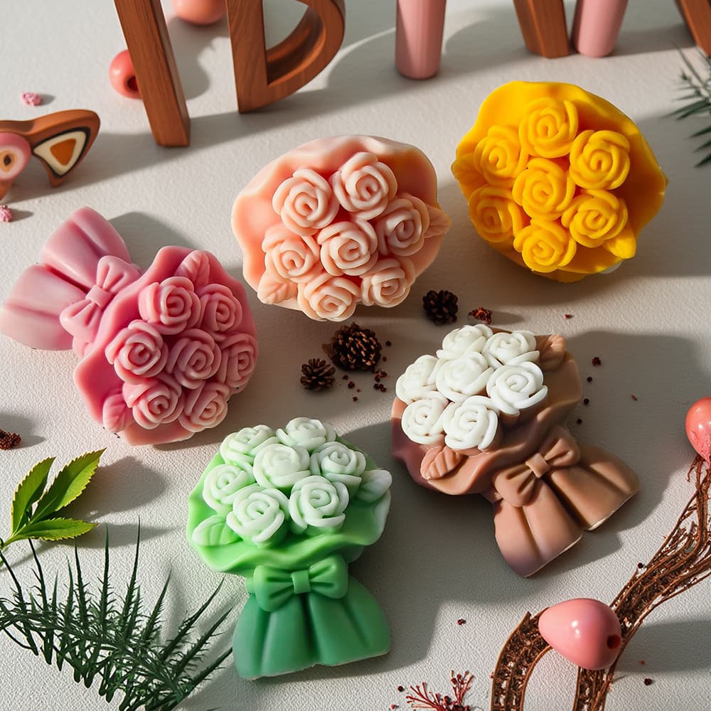 Rose bouquet silicone mold DIY aromatherapy candle plaster car romantic ornaments baking cake silicone mold