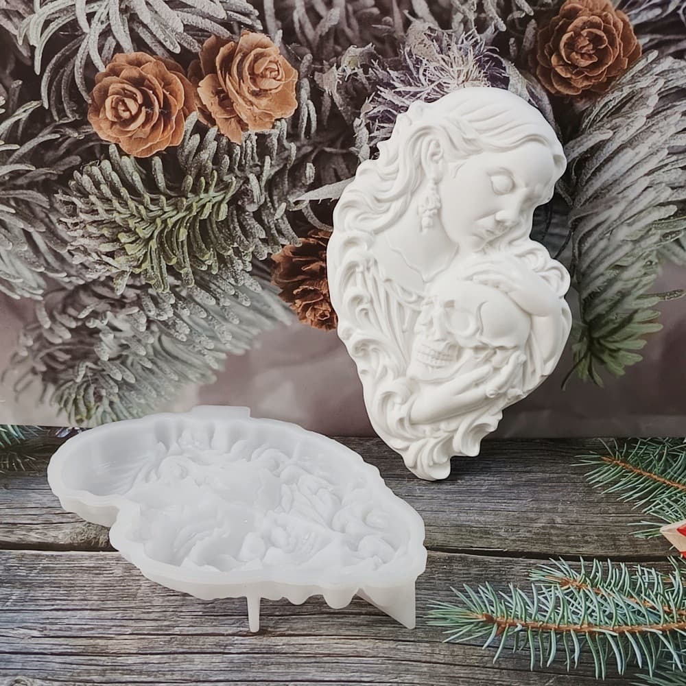 S0965 Beauty Holding Head Half-3D Ornament Decorative Cement Plaster Mold DIY Silicone Mold