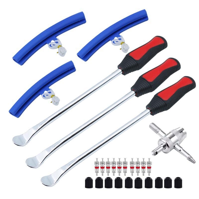 Tire lever pry bar tool set for tire removal, dedicated to prying tires off rims with rim protector, complete tire changing toolkit