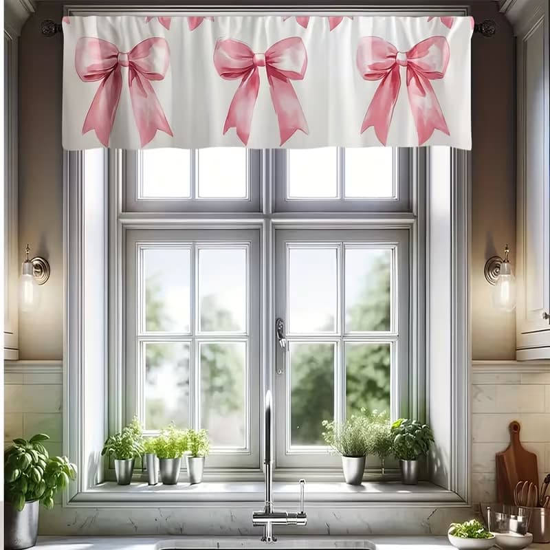 Cross-border Pink Cute Bow Window Valance Curtain Door Curtain Coffee Curtain Kitchen Sink Cabinet Dustproof