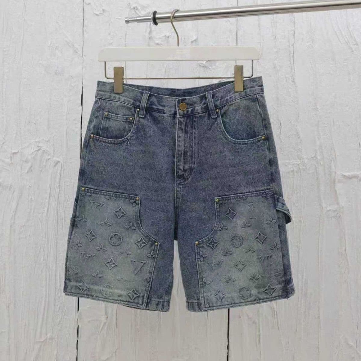Correct High Version. Donkey Brand Foreign Trade Wholesale Trendy Heavy Embossed Vintage Washed Denim Work Shorts