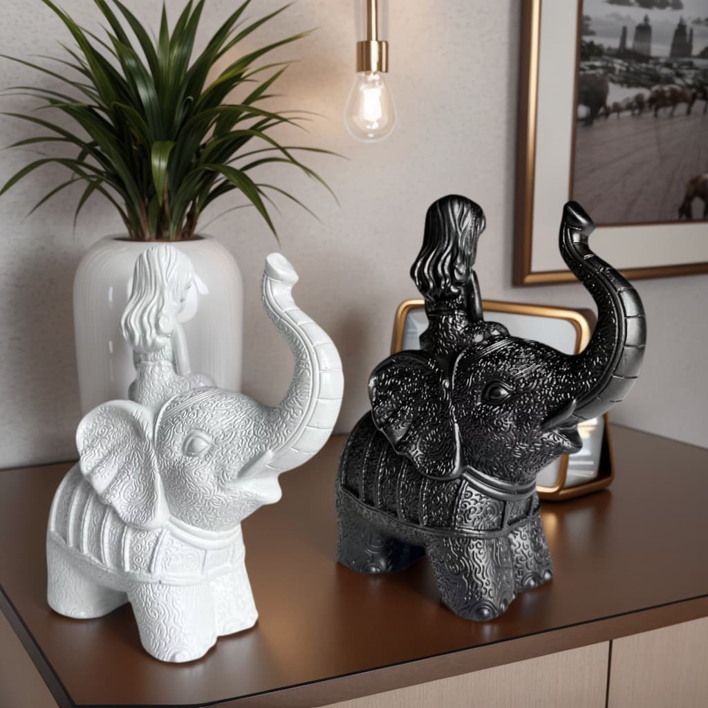 Cross-border Hot-selling Handmade Resin African Design Silver African Elephant and Tribal Lady Statue Home Dining Table Decoration