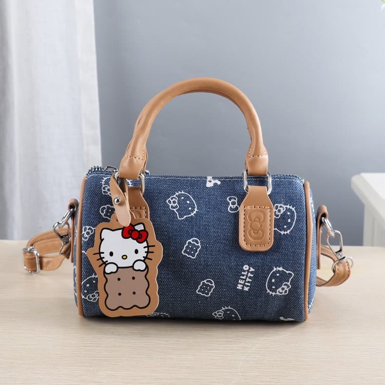 Fashionable and Versatile Kitty Cat Bowling Bag 2026 New Cute Commuter Shoulder Bag Denim Print Crossbody Bag