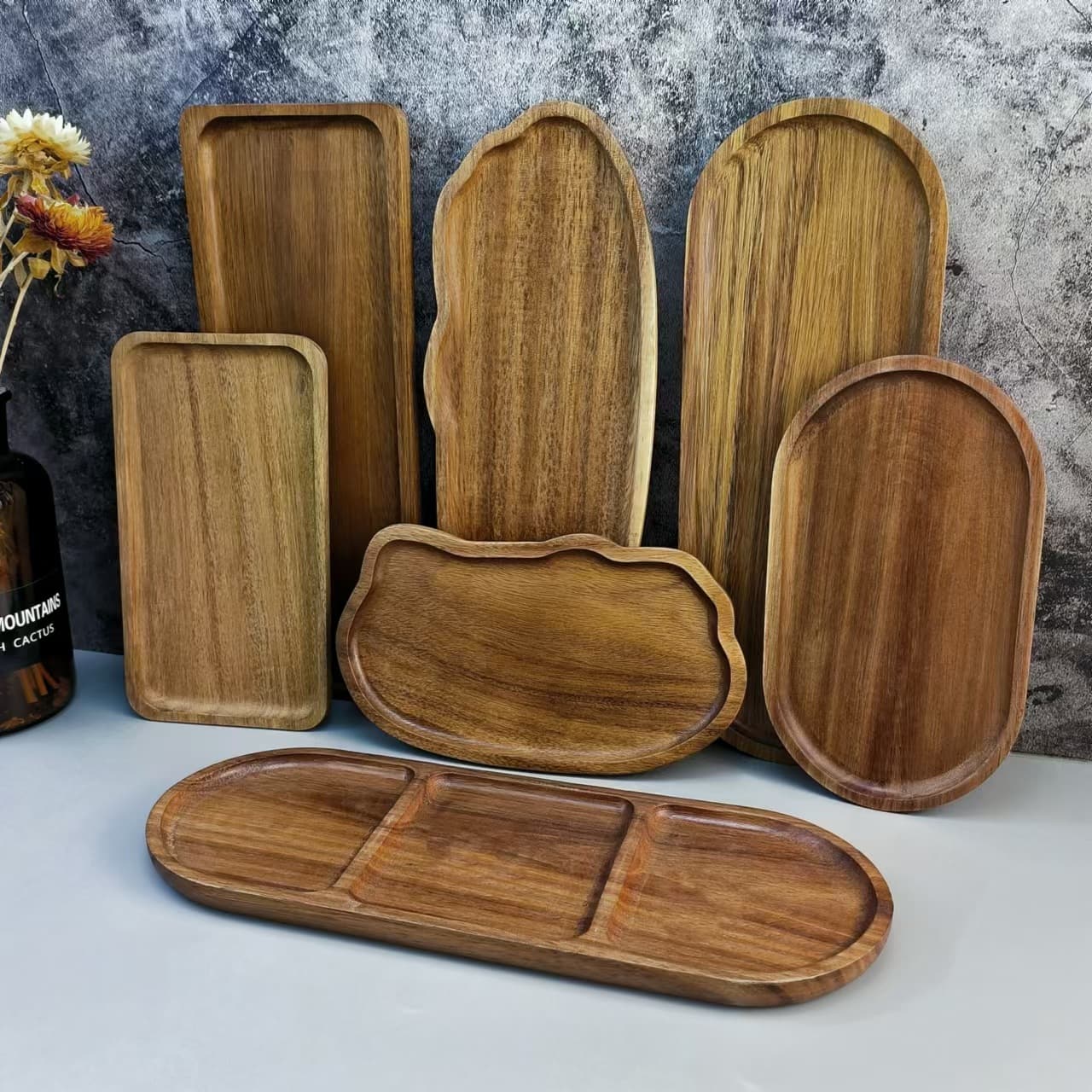 Wholesale Acacia Wood Tray Cloud-Shaped Tea Tray Dinner Plate Cafe Dessert Tray Storage Plate Cake Plate Pastry Dish