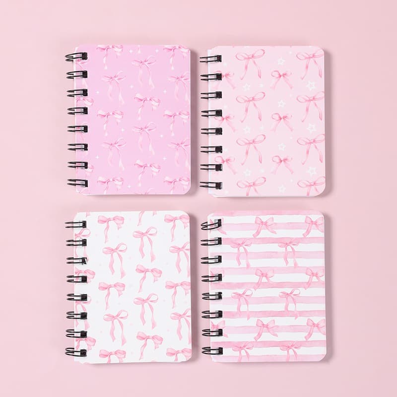 Bow tie theme coil book cute pink and white pocket diary student portable tear-off loose-leaf notepad in stock