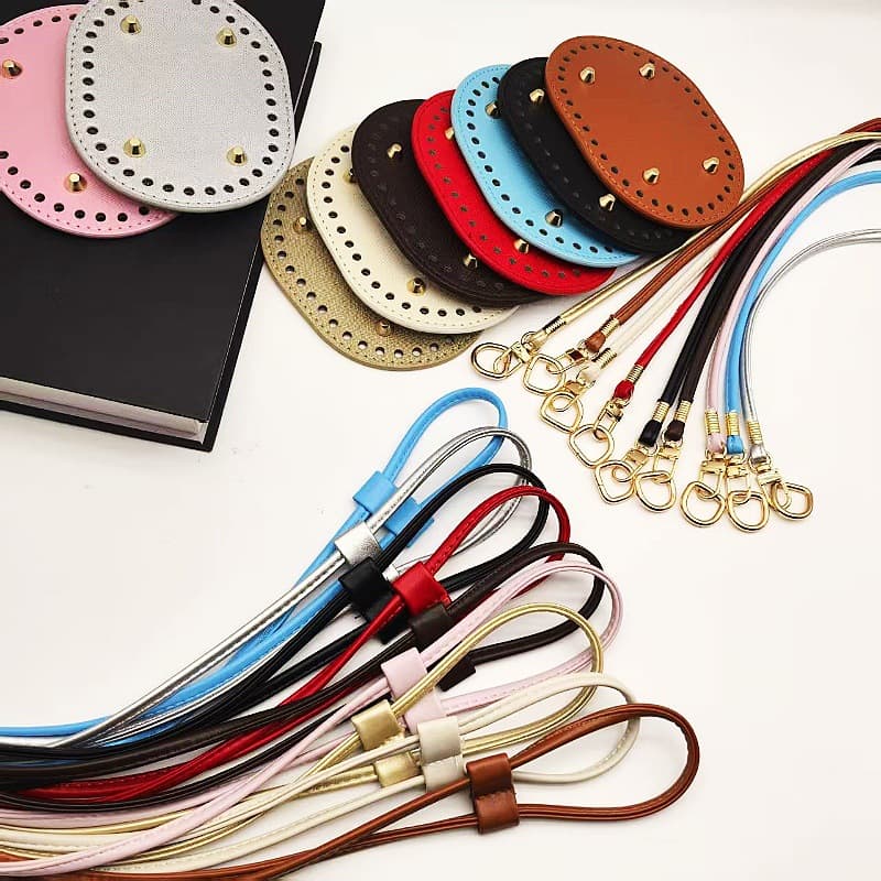 New handmade crochet bag material accessories PU bag base plate drawstring shoulder strap three-piece set bucket dumpling bag accessories