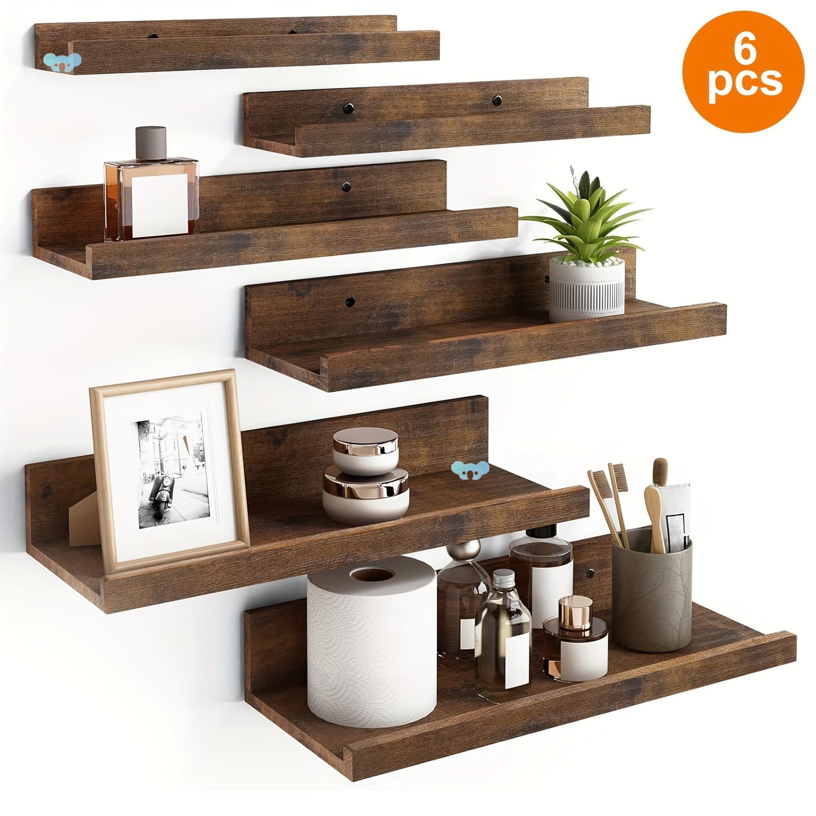 6pcs Floating Shelves 6 Different Sizes Wall Mounted