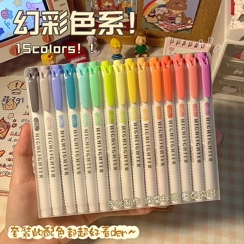 Dual-Head Highlighter 35-Color Set, Visible Marking, Key Line Underlining, Chisel Tip Watercolor Pens for Student Graffiti and Journaling