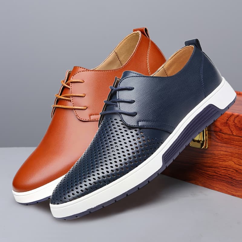 Men's Casual Business Shoes Summer Breathable Hollow Out Round Toe Rubber Outsole Comfortable Flat Heel Fashionable All-Match