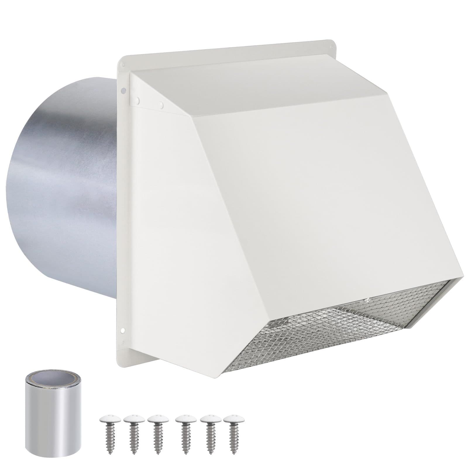 8" Wall Vent with Screen and Damper, Galvanized Steel Exhaust for Ventilation and Exhaust