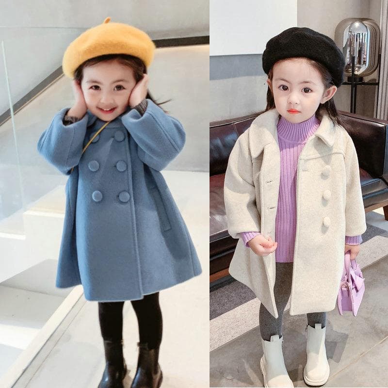 Korean style children's coat 2026 winter clothing for children, medium and long, girls' quilted thickened double-breasted woolen coat wholesale