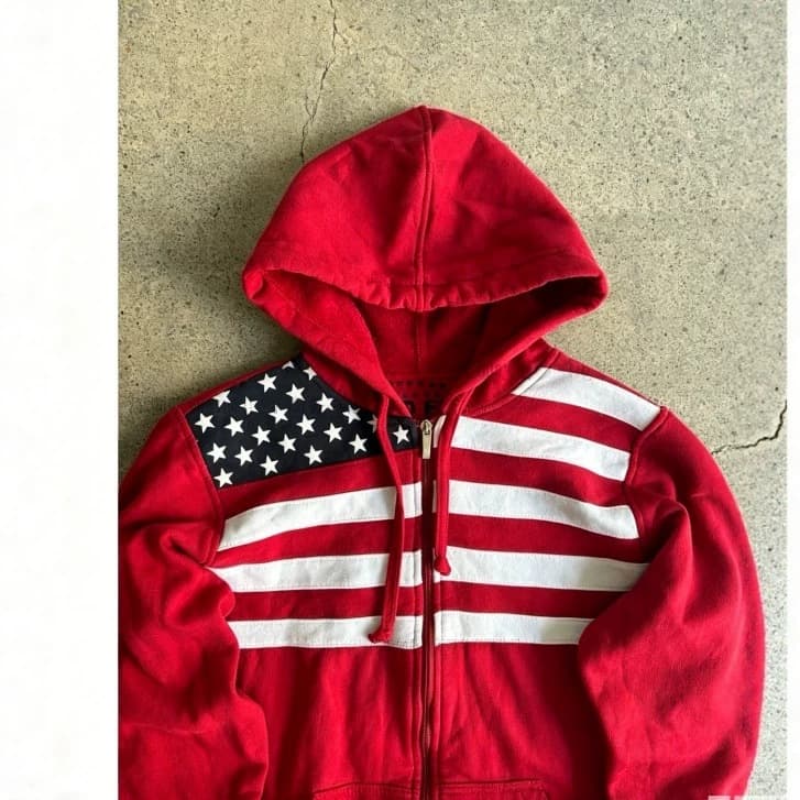European and American Cross-Border Trade Flag Print Zip-Up Hoodie Long Sleeve Pullover Retro Jacket Streetwear