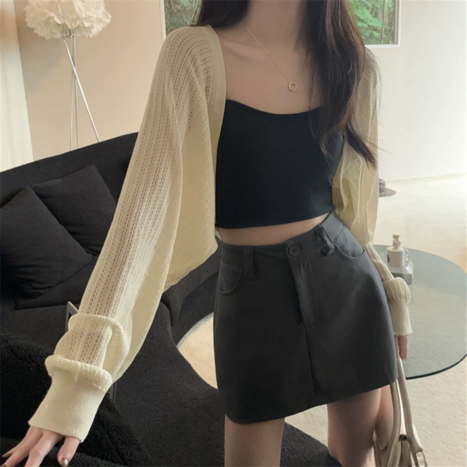 2026 Summer Thin Cardigan for Women Knitted Long Sleeve Short Open Front Jacket Chanel Style Women's Clothing