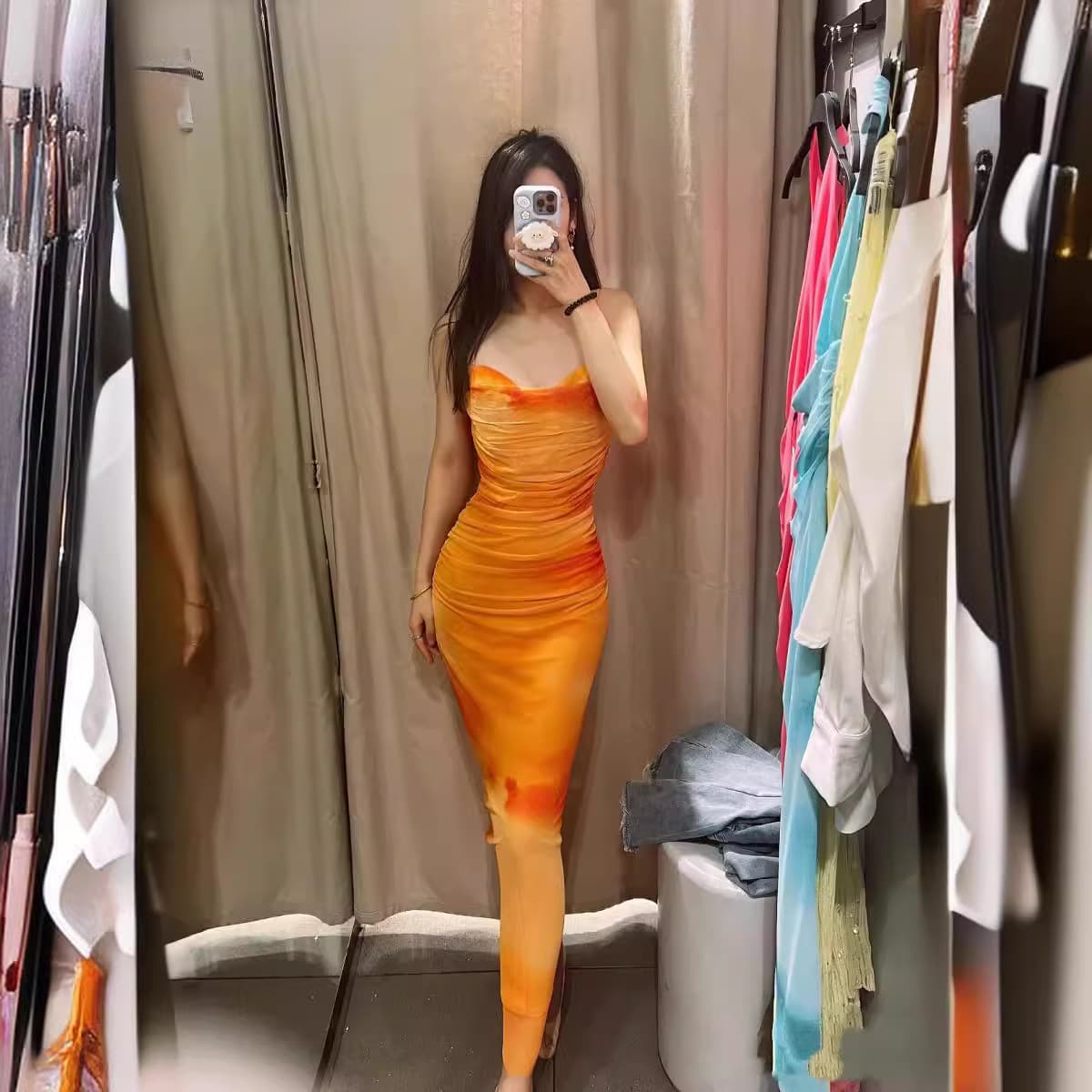 ZA Series Sexy Pleated Mesh Midi Strappy Dress 3081024 Summer 2026