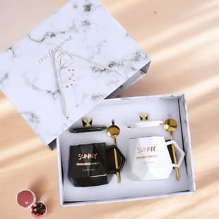 Mid-Autumn Festival Mug with Lid and Spoon Set, Creative Couple Cup, Engravable Ceramic Mug Gift Box Set