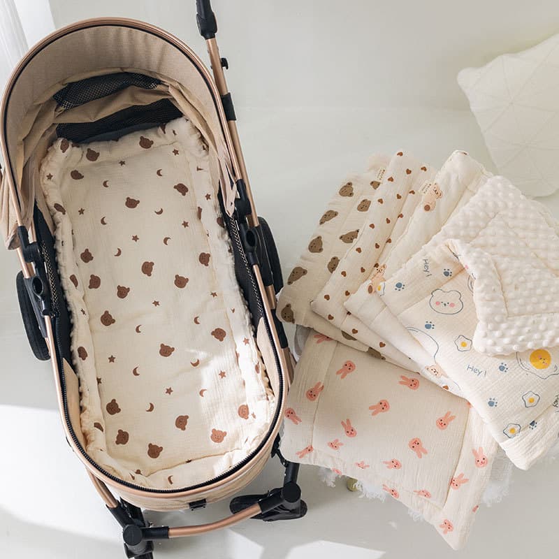 Factory Wholesale Stroller Pad Autumn/Winter Thickened Soft Pure Cotton Mattress Gauze Plush Fleece Baby Pushchair Cushion