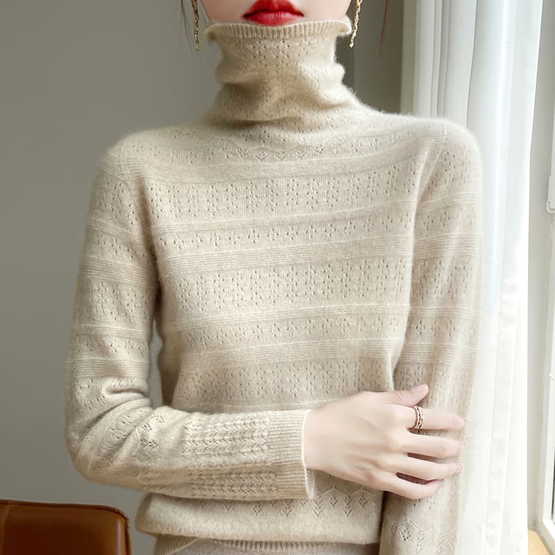 Wholesale Factory 2024 New Skin-Friendly Velvet Mock Neck Sweater One-Piece Knitted Hollow Out Base Layer Top