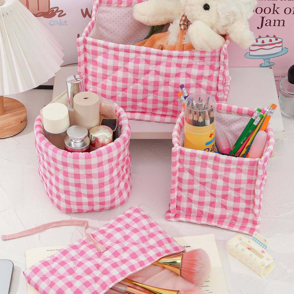 New plaid quilted lipstick storage box women's cosmetics storage bag headphone data cable cosmetic bag wallet