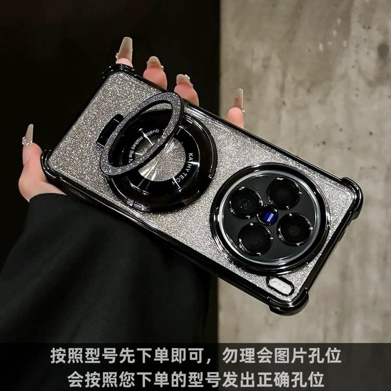 Compatible with vivo Y500i Phone Case, Electroplated Anti-Drop with Magnetic Bracket, Lens Film, Full-Coverage Electroplated Soft Case for Couples