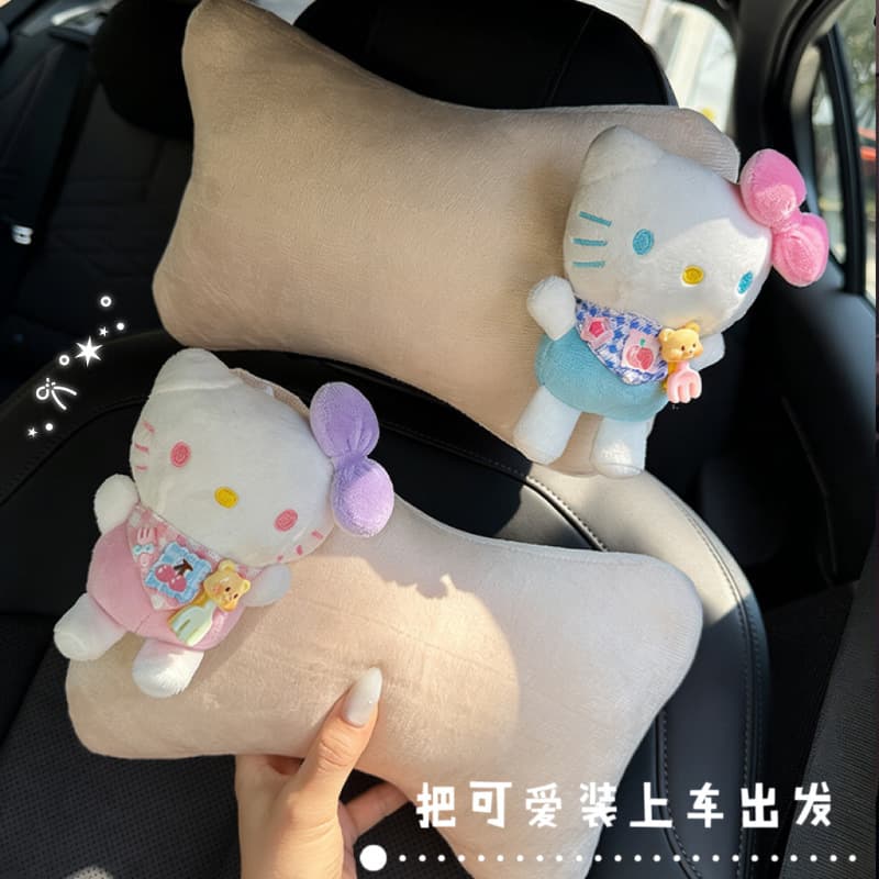 Cute Hello Kitty Plush Doll Car Headrest Decoration Ornament Cartoon Interior Car Accessories