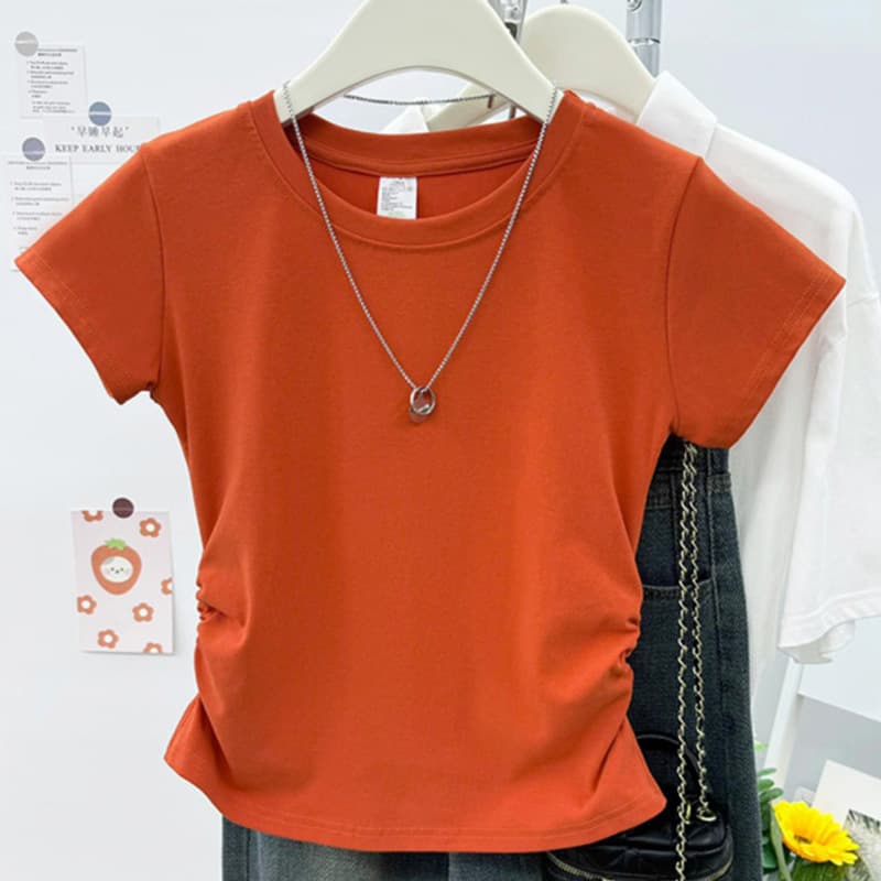 Pure Cotton Regular Shoulder Fitted Short Red Slimming Stylish Short Sleeve T-Shirt Top for Women Premium Basic Tee Summer