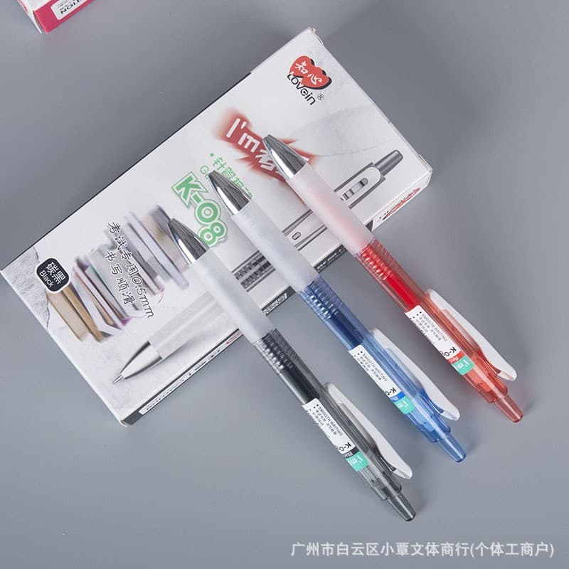 Zhixin K08 Retractable Needle-Point Gel Pen 0.5mm Student Exam Transparent Pen Black Red Blue Plastic