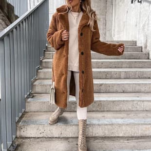 Cross-border 2026 Fall Winter Amazon EU/US Casual Women's Furry Long Sleeve Notch Collar Plush Top Long Coat