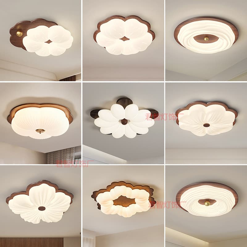 Medieval cream style main room LED ceiling lamp designer creative simple room lamp wood grain color bedroom study lamp