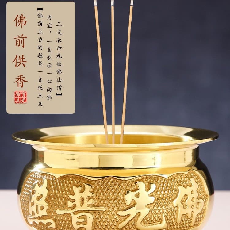 Copper Incense Burner for Home Worship, Wealth God Incense Bowl, Indoor Incense Stick Holder for Offering