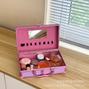 Simple Aluminum Alloy Cosmetic Case with Lock, Handheld, Built-in Mirror, Non-Woven Lining, Makeup Brush Storage, Cross-Border Supply