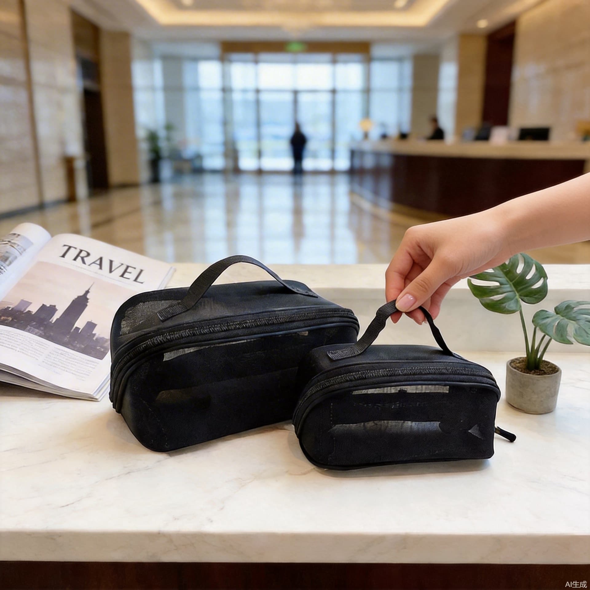 Portable Large Capacity Travel Makeup Bag 2026 New Mesh Cosmetic Bag Makeup Brush Travel Hand Wash Bag