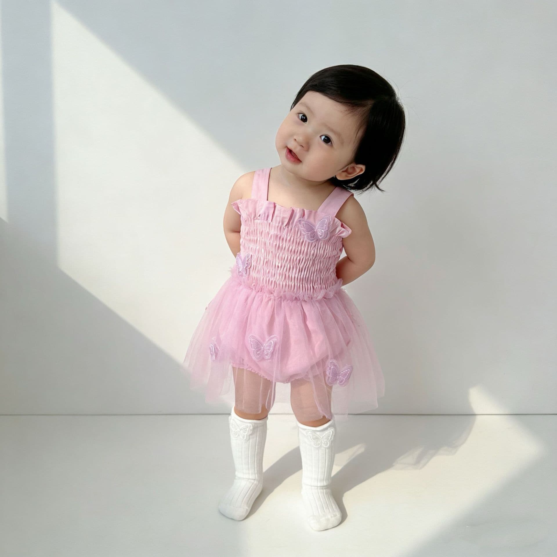 Summer new sweet baby and toddler thin three-dimensional dreamy purple butterfly breathable dress