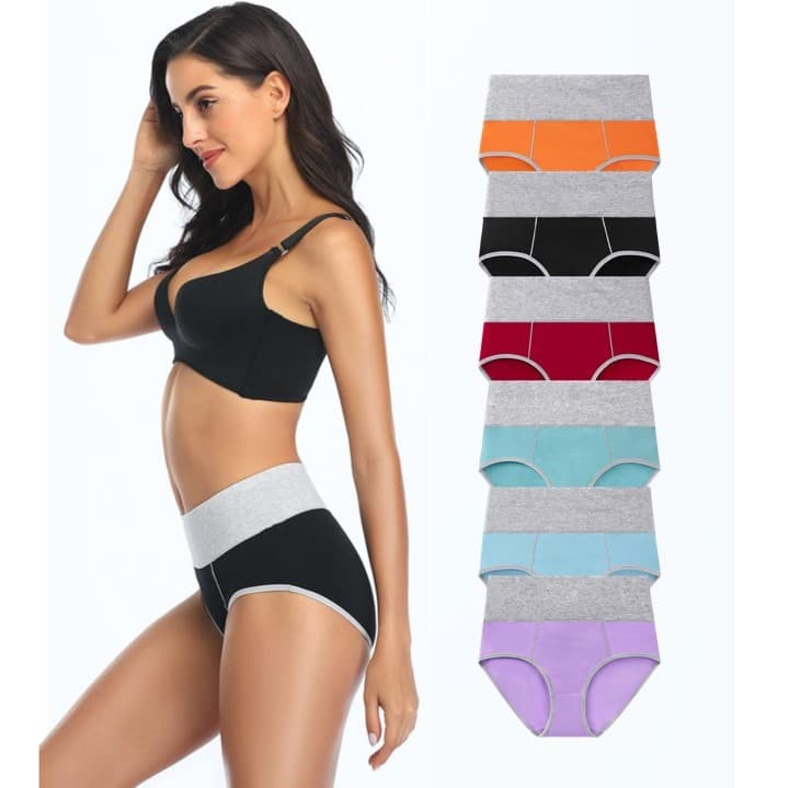 Cross-border Europe and America Pure Cotton High-Waist Color-Block Panties Multi-Size Multi-Color Breathable Postpartum Tummy Control Women's Underwear 9912