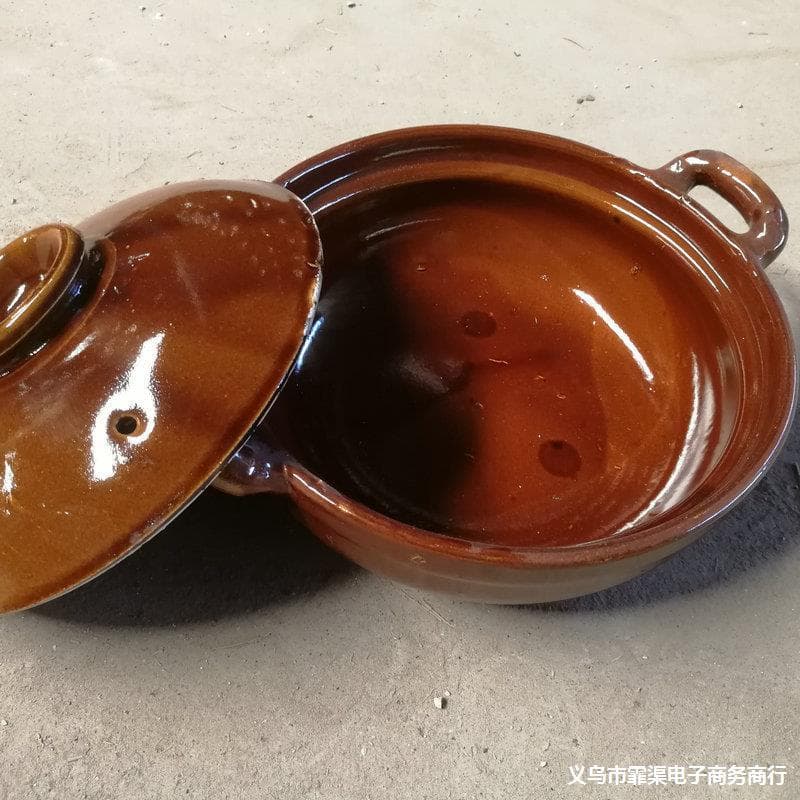 Fully glazed double-earthenware sandpot for open flame, ceramic pot for soup, traditional sandpot for pig trotter ginger stew, old-style clay pot