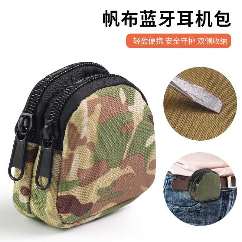 Canvas Military Fan Earphone Bag Belt Wearable Small Waist Bag Mini Coin Purse Coin Bag Key Bag Outdoor Camouflage Bag