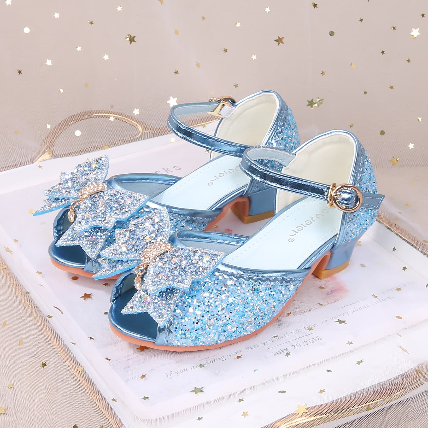 Girls Sandals Rhinestone High Heel Children's Shoes Crystal Kids Sandals Summer Little Girls Princess Shoes Peep Toe Shoes