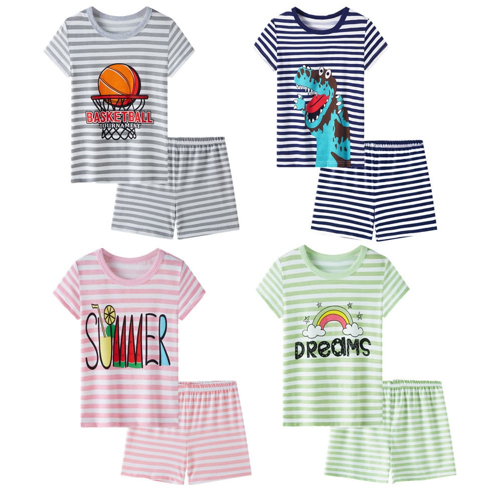 Summer Kids Pajamas Short Sleeve Striped Unisex Children's Sleepwear Air Conditioning Clothes Home Clothes Sports Outfit