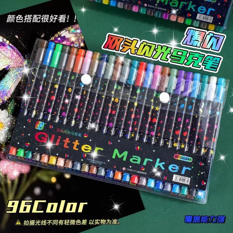 Factory Direct Dual-Head Glitter Pen Marker Soft Tip Two-Color Brush Drawing Glitter Pen Watercolor Pen Stationery Wholesale