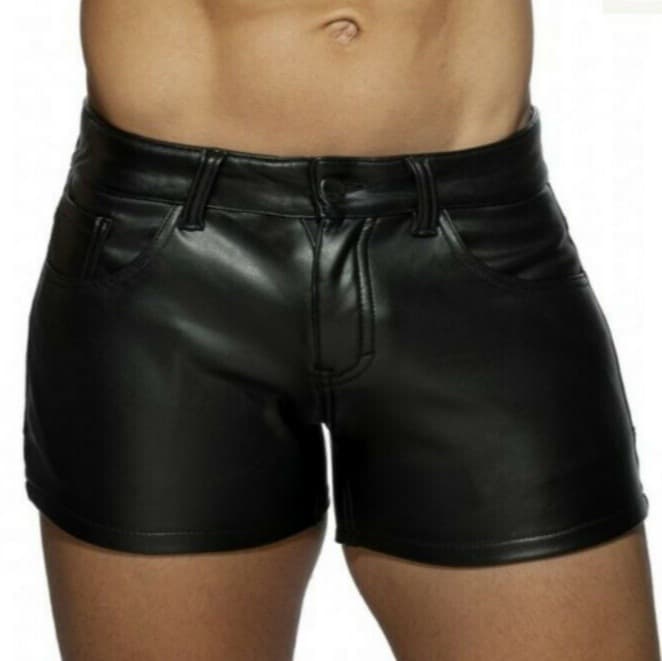 2022 Cross-Border New Product Wish Amazon European and American Solid Color Casual Men's Short Leather Pants, Independent Site, AliExpress