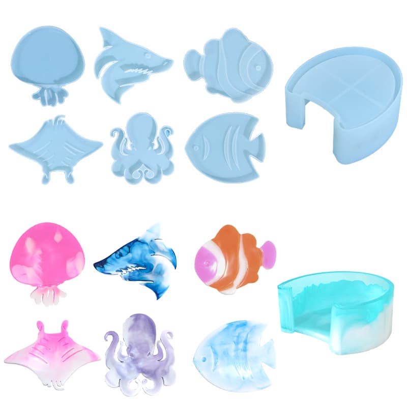New diy crystal glue mold marine life coaster series silicone mold cross-border hot sale