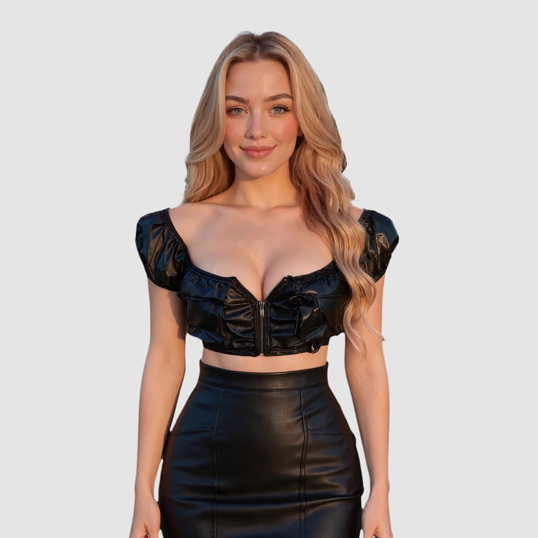 Cross-border 2026 Women's New Arrival PU Leather Off-Shoulder Sexy Tube Top for Amazon EU US Market Custom